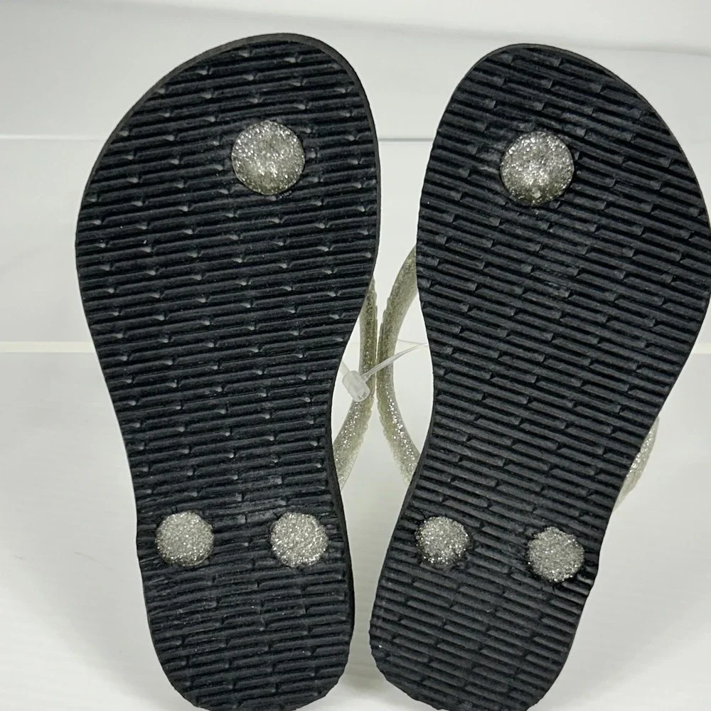Havaianas Girls Size 9C 9 C Glittery Silver Black Flip Flops Sparkle Sandals NEW